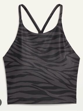 Old Navy Black & Charcoal Zebra-Print High-Neck Sports Bra
